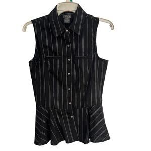 Vintage Y2K Sleeveless Pinstripe Peplum Button Down Blouse Size S